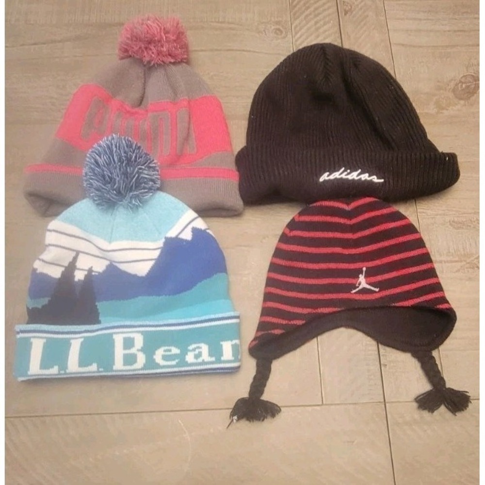 Nike Air Jordan Youth Beanie Hats Lot of 4 Cap Stocking‎ Cap Puma Ll Bean Adidas